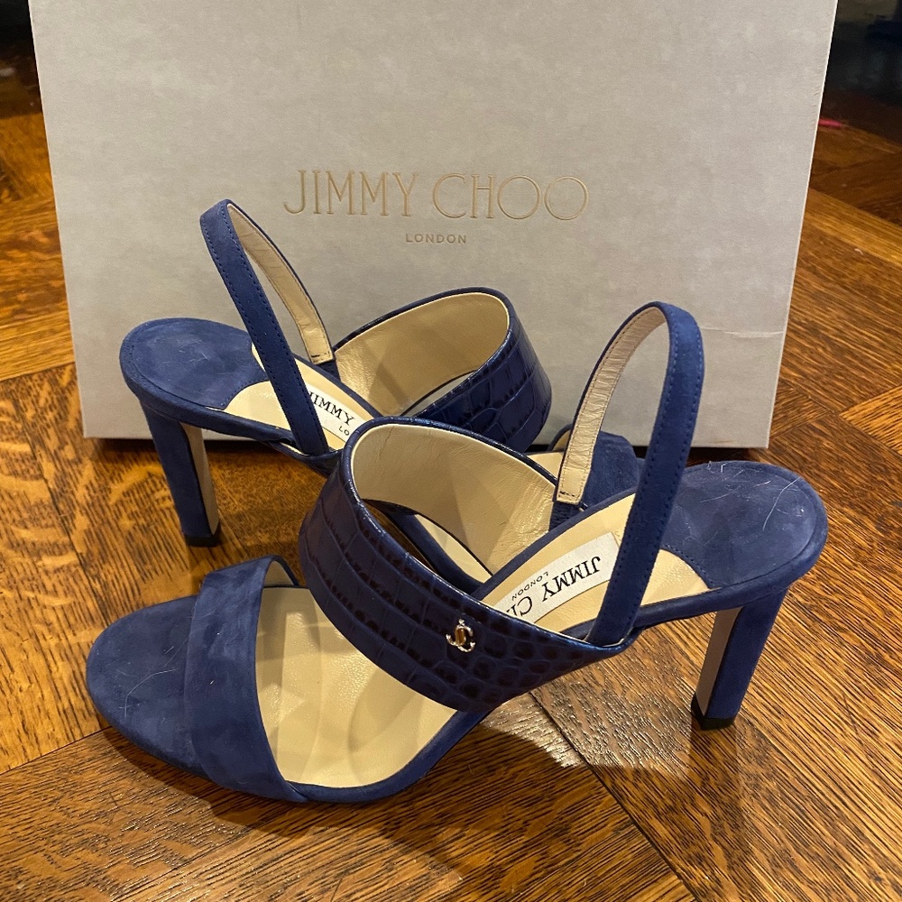 Jimmy Choo suede croc embossed slingback pumps